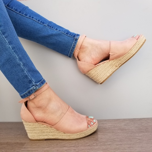 Dusty Rose Suede Espadrille wedge Heel Sandal-E - Picture 8 of 8